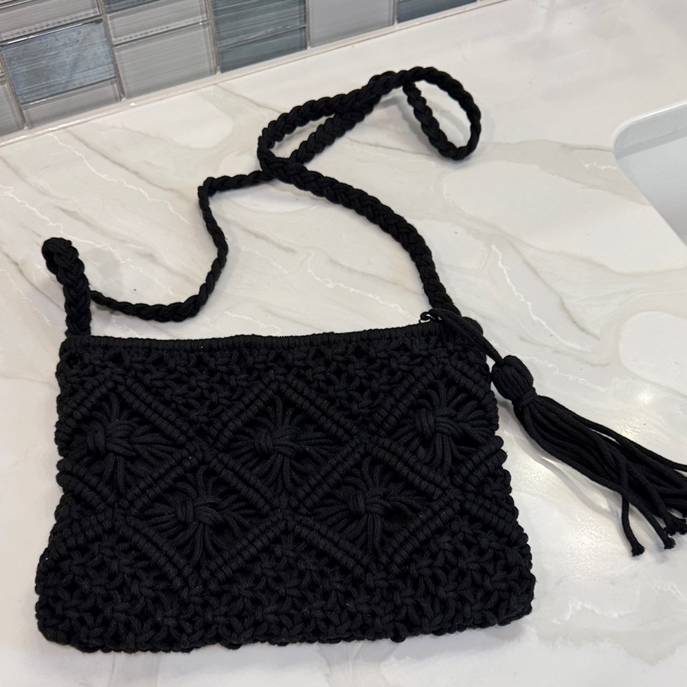 Black Braided Crossbody Bag